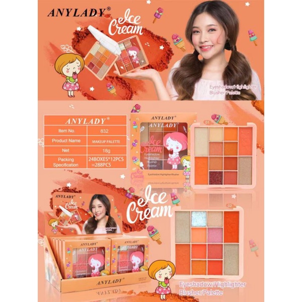 Anylady ICE CREAM Eyeshadow - Highlighter &amp; Blusher Make Up Palette 832