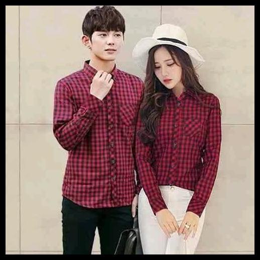 Kemeja Couple / Baju Pasangan / Fashion Couple Kotak Kotak Merah