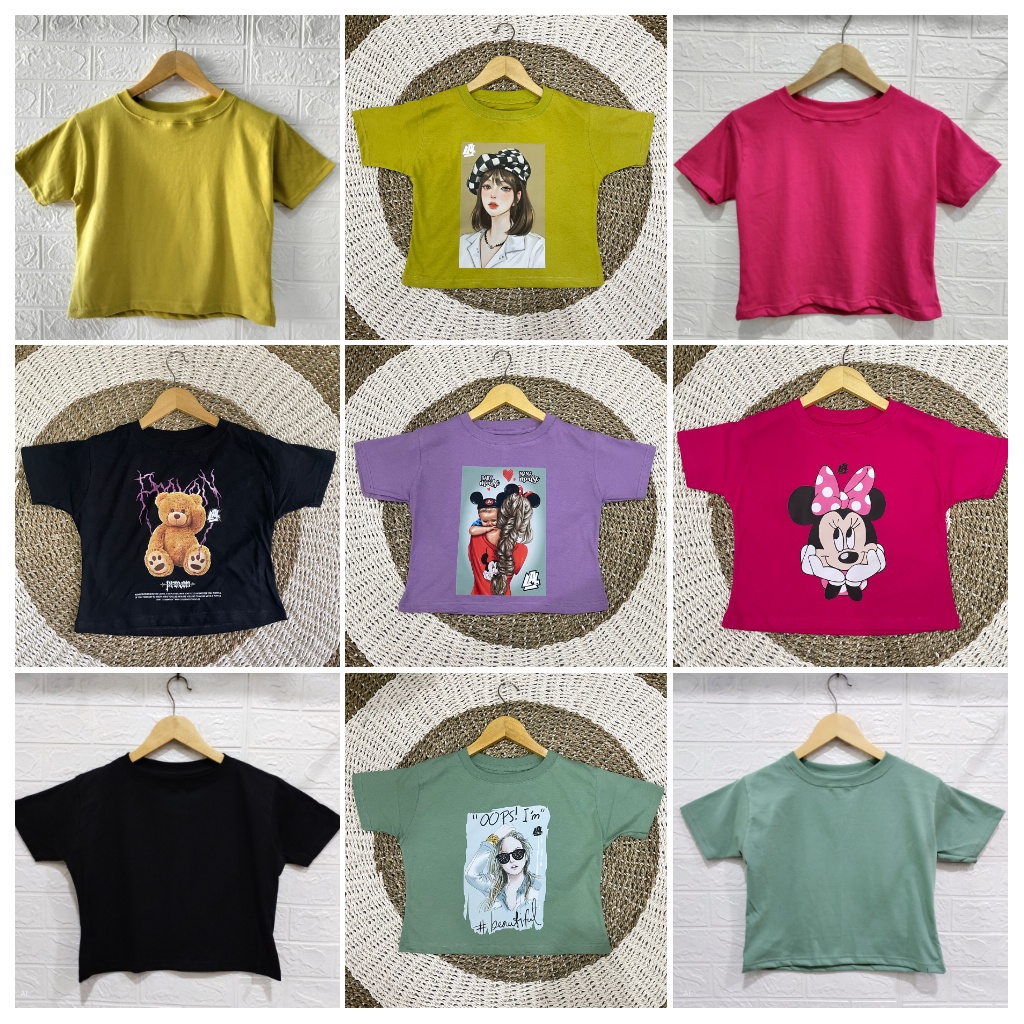 KAOS CROP TOP BASIC PRESS BODY COTTON COMBED 24S POLOS GAMBAR PRINTING DTF PENDEK WANITA CEWEK TERMURAH