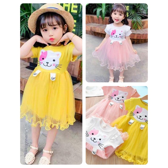 [0-5th] DRESS TUTU ANAK GAUN PESTA DRESS TILE ANAK IMUT MOTIF CAT KUCING DRESS TUTU ANAK IMPORT PREMIUM