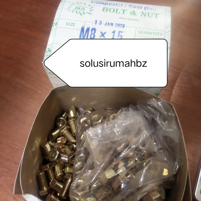 mur baut siku lubang perset biji m8x15 m8 x 15 mm lapis kuning gold