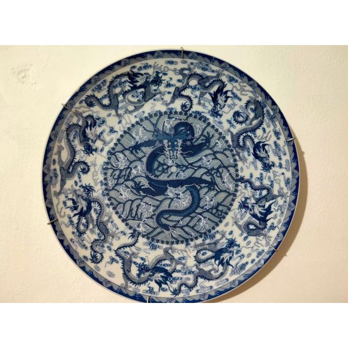 TERMURAH Keramik Pajangan Piring Antik Cina Kansai Blue White Motif Naga #01