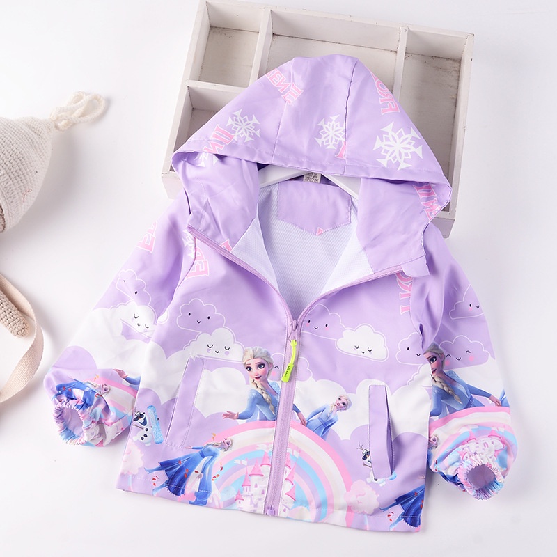 LNR Shop Jaket Anak Perempuan Motif Frozen Elsa Lengan Panjang Dengan Topi Import Terbaru Sweater Outerwear Outer Hoodie Mantel Resleting Mantel Bertudung Bahan Parasut Halus Baby Coats Girls