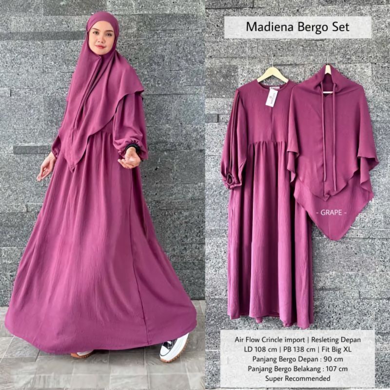 MADIENA SET JILBAB BERGO MARYAM CRINKLE AIRFLOW/GAMIS SYARI CRINKLE PREMIUM/FASHION MUSLIM KEKINIAN/DRESS LEBARAN/FAR MOSLEMSTORE