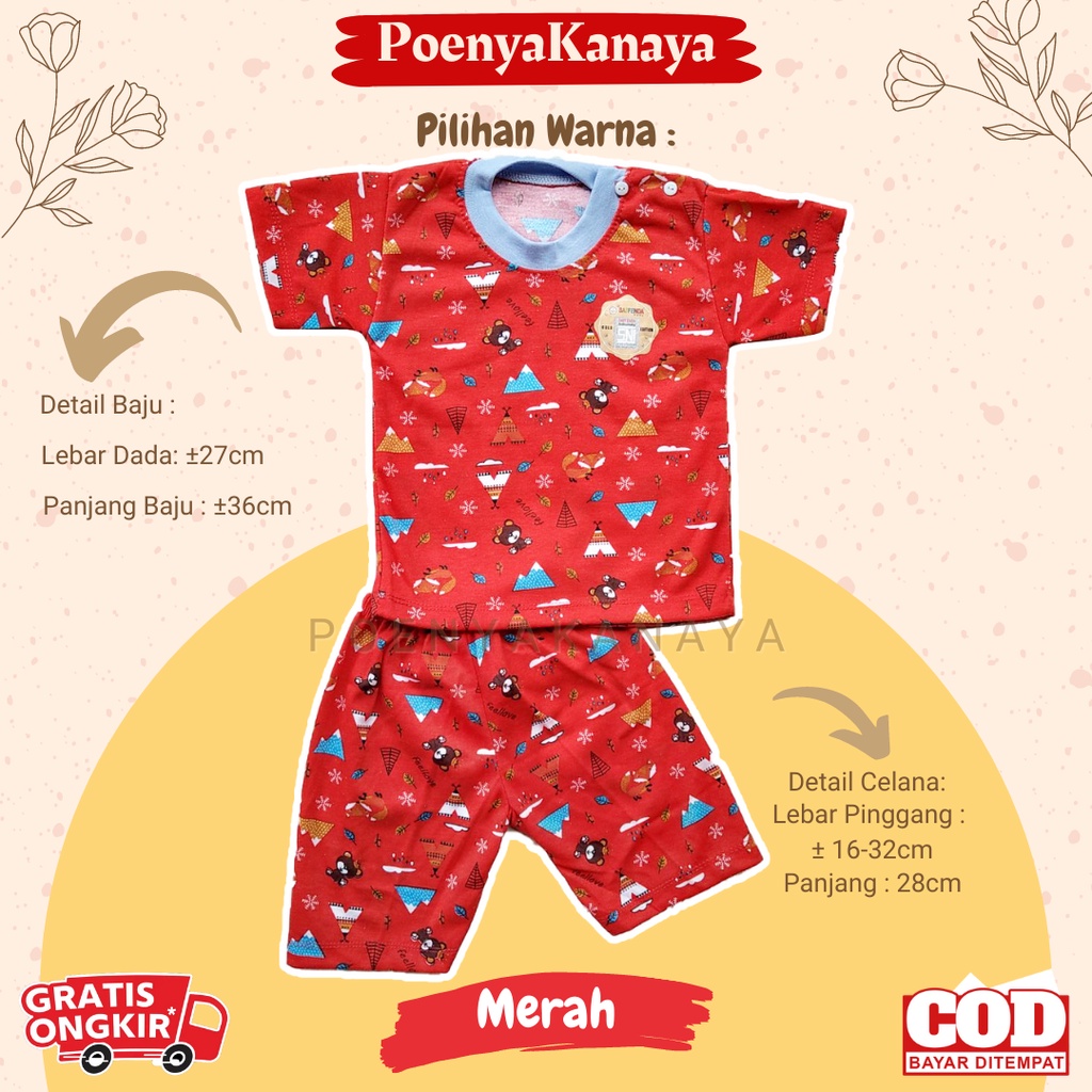 Setelan Baju Bayi Piyama Bayi PENDEK OBLONG PRINTING HAPPY ZOO Saffenda SNI 3-12 Bulan STL135