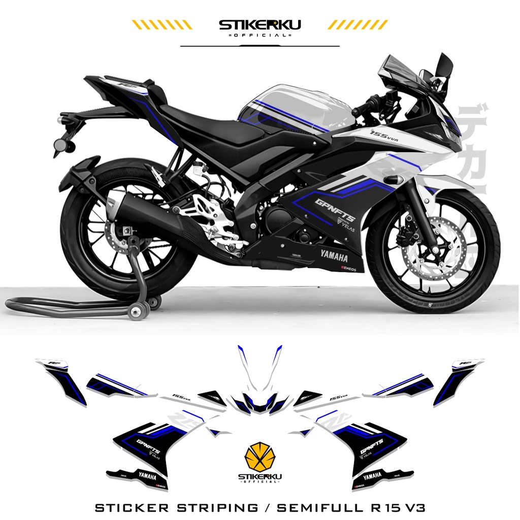 STRIPING R15 V3 SEMIFULL / R15 V3 MOTIF 17 SIMPLE DASAR PUTIH / SEMIFULL R15 V3 / R15 V3 / STOCK DEC