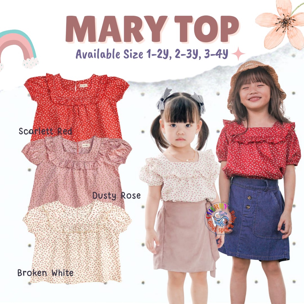 Mary Top 1-4 Tahun Blouse Ruffle Bunga Fashion Anak Perempuan CBKS SNB