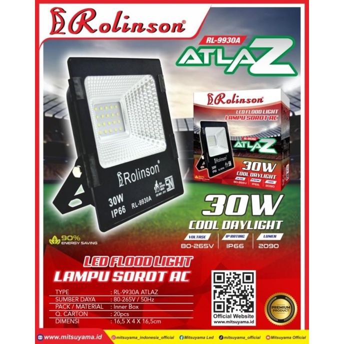 Lampu Sorot LED AC 30 Watt Rolinson RL-9930A Atlaz Tembak LED Listrik