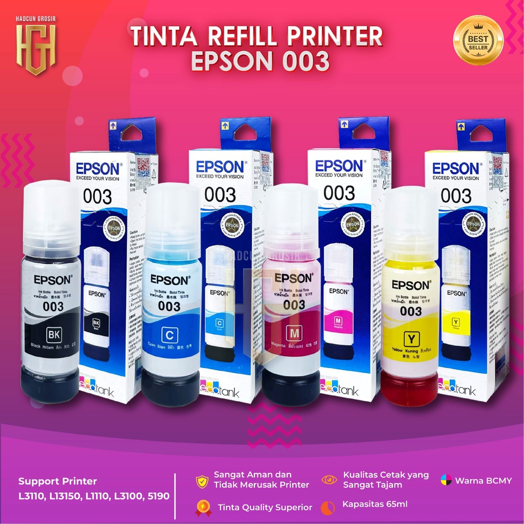 1 SET 4 PCS Tinta Epson 003 Tinta Printer L1110 L3110 L3150 L5190 L3100 L3101