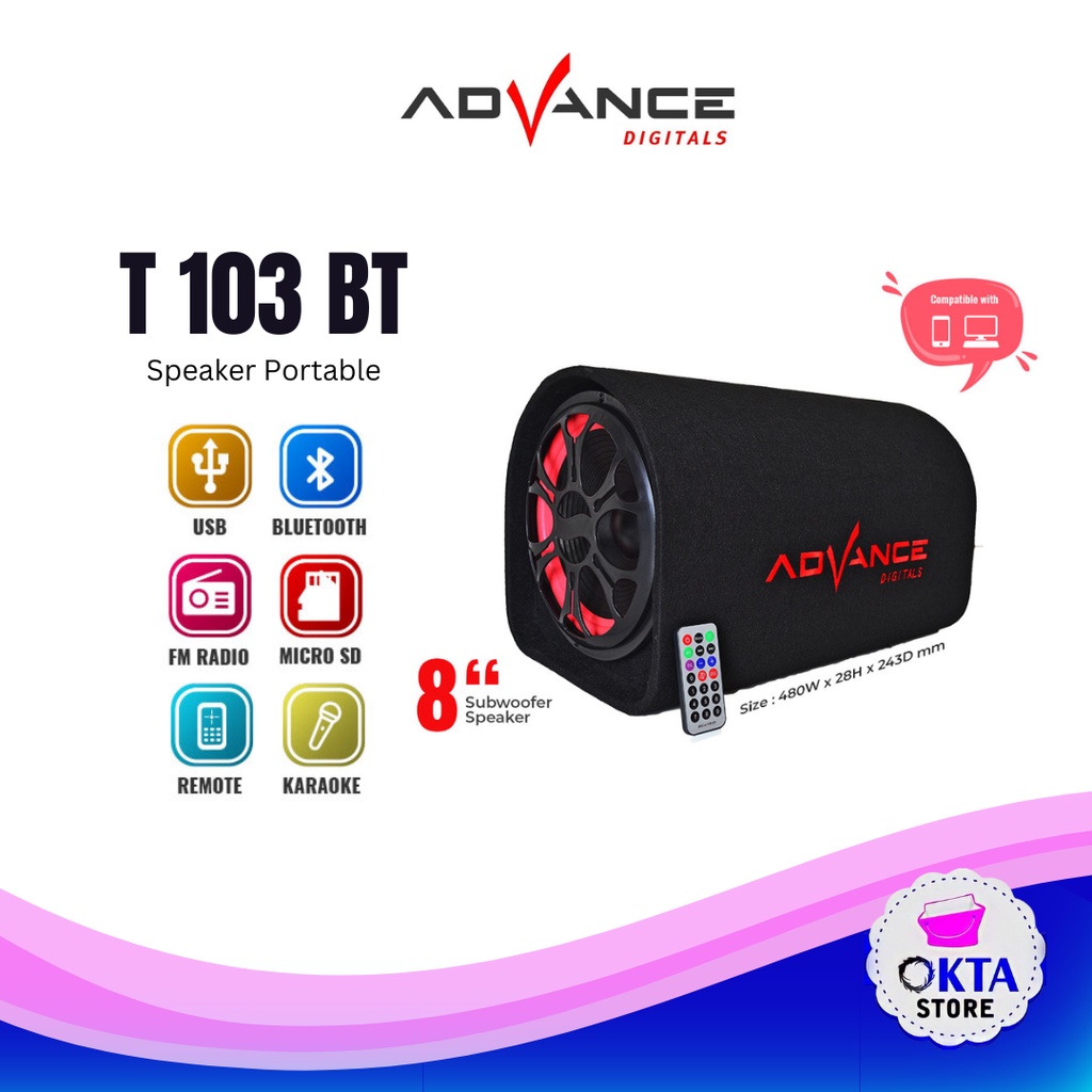 Advance Subwoofer Bass Speaker Bluetooth  T103BT Remote 8&quot;
