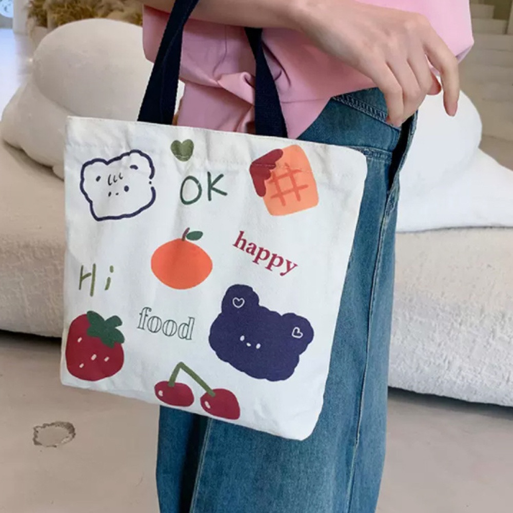 Tote Bag Handbag Tas Tote Kanvas Mini Wanita Korean Style  Kecil Tas Makeup Canvas Tempat Kosmetik Tas Totebag Bekal Kanvas Mini Bag Lunch Canvas Tas Wanita