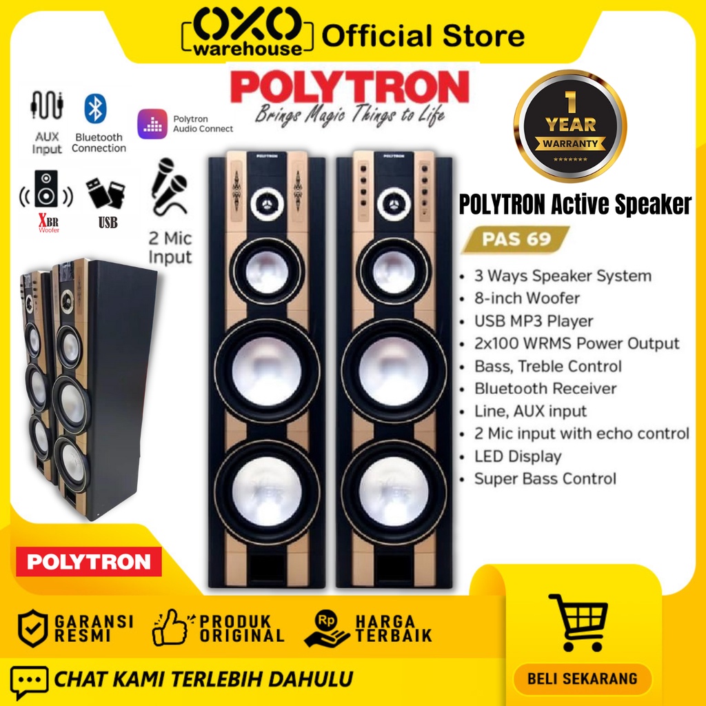 POLYTRON Speaker Activ PAS 69 XBR Bluetooth super bass Low Watt Garansi Resmi