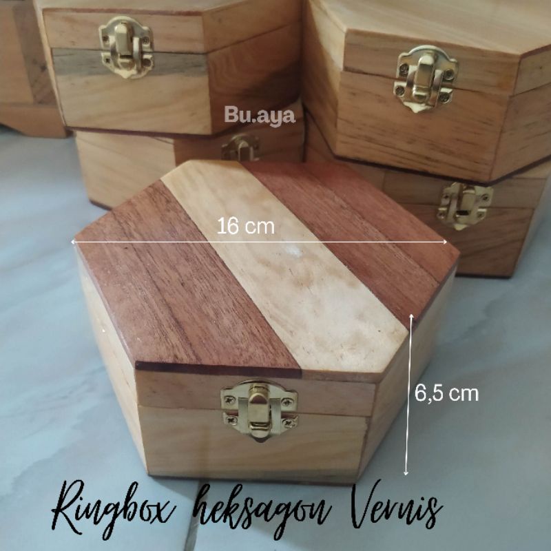 Ringbox Heksagon Kayu kotak Perhiasan