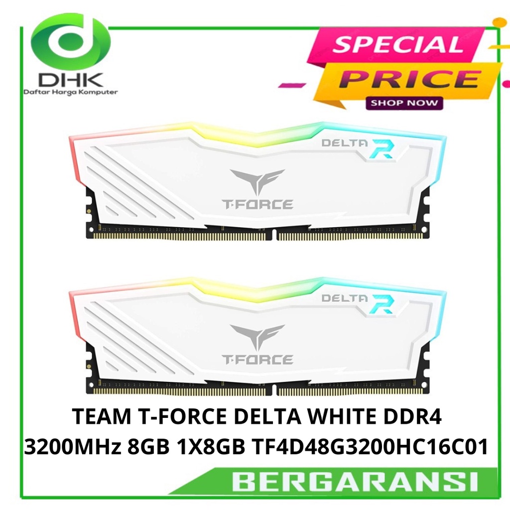 RAM TEAM T-FORCE DELTA WHITE DDR4 3200MHz 8GB 1X8GB TF4D48G3200HC16C01