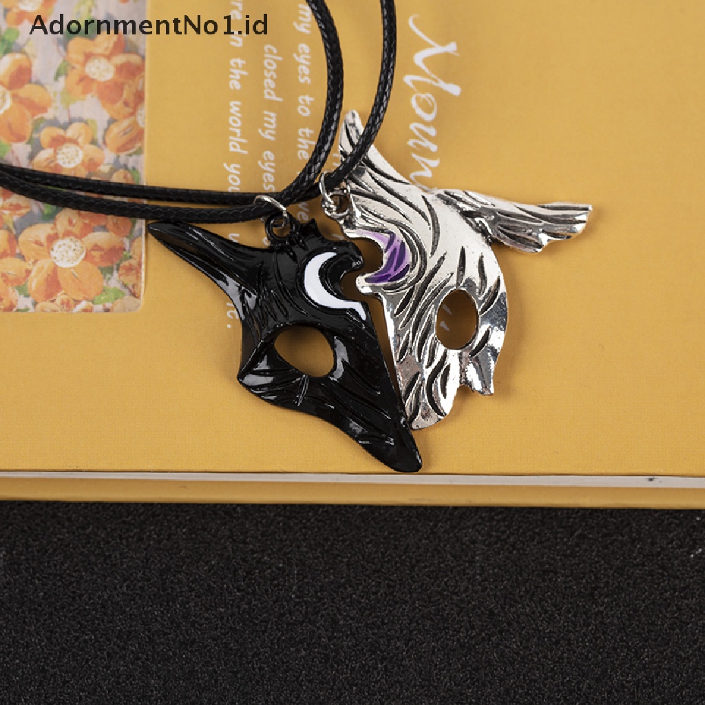 [AdornmentNo1] 1pasang League Of Legends Gaya Domba Dan Serigala Liontin Kalung Misterius Splicing Liontin Perhiasan Asimetris Domba Serigala Liontin Pribadi Topeng Hewan Dua Warna Ne