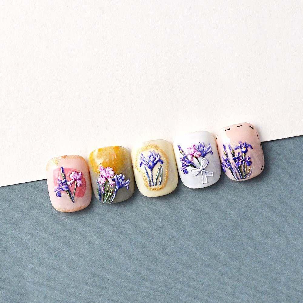 MXBEAUTY Kupu-kupu Stiker Kuku Warna-Warni Fashion Self-adhesive Manicure Aksesoris Daun Plumeria rubra Nail Art Dekorasi