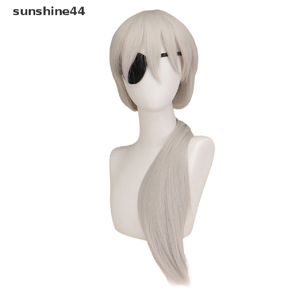 Sunshine Anime Chain Man Quanxi Cosplay Perak Wig Panjang Mata Patch Tahan Panas.