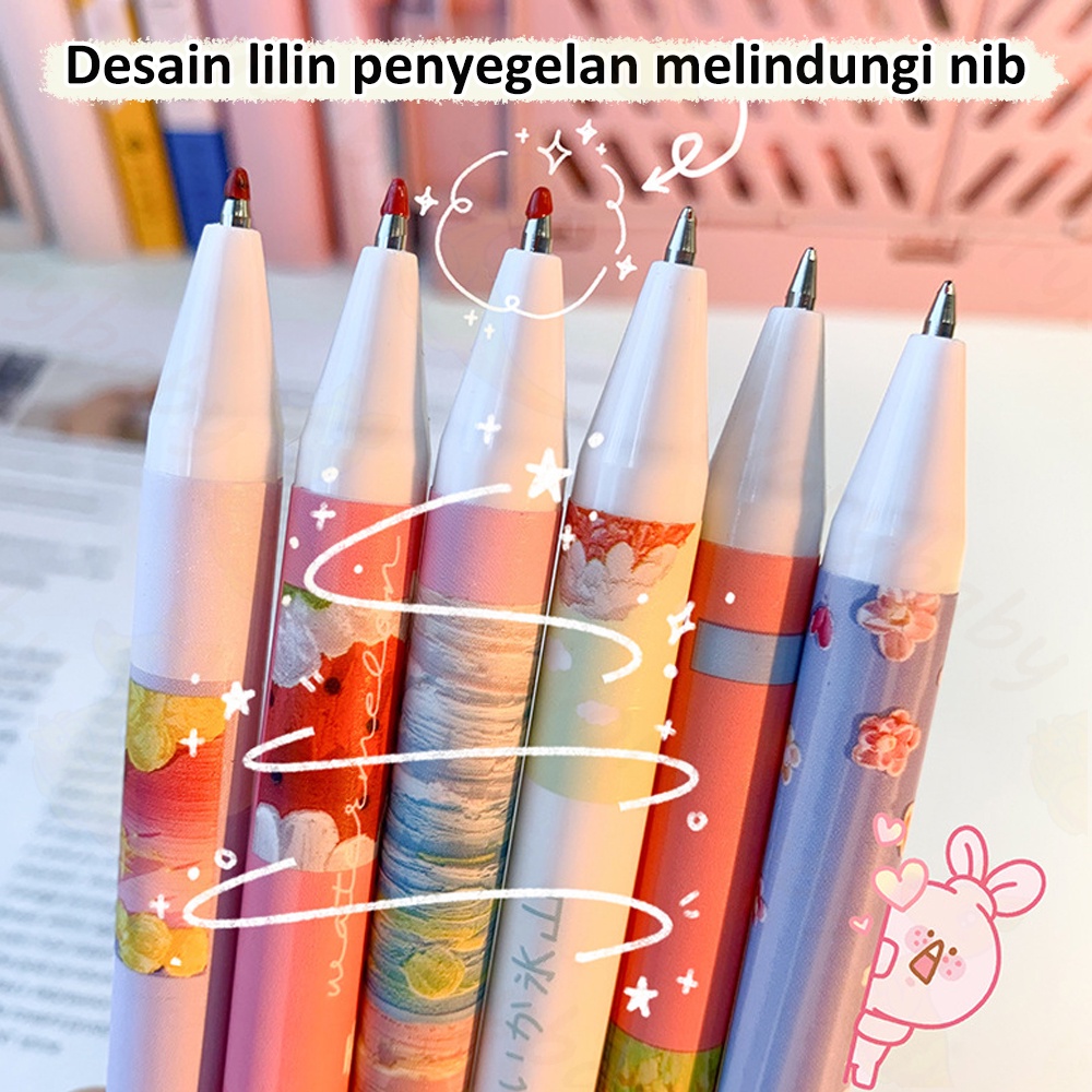 Ivorybaby 6pcs Pulpen gel mekanik 0.5mm Ballpoint gel mekanik import Pulpen aesthetic