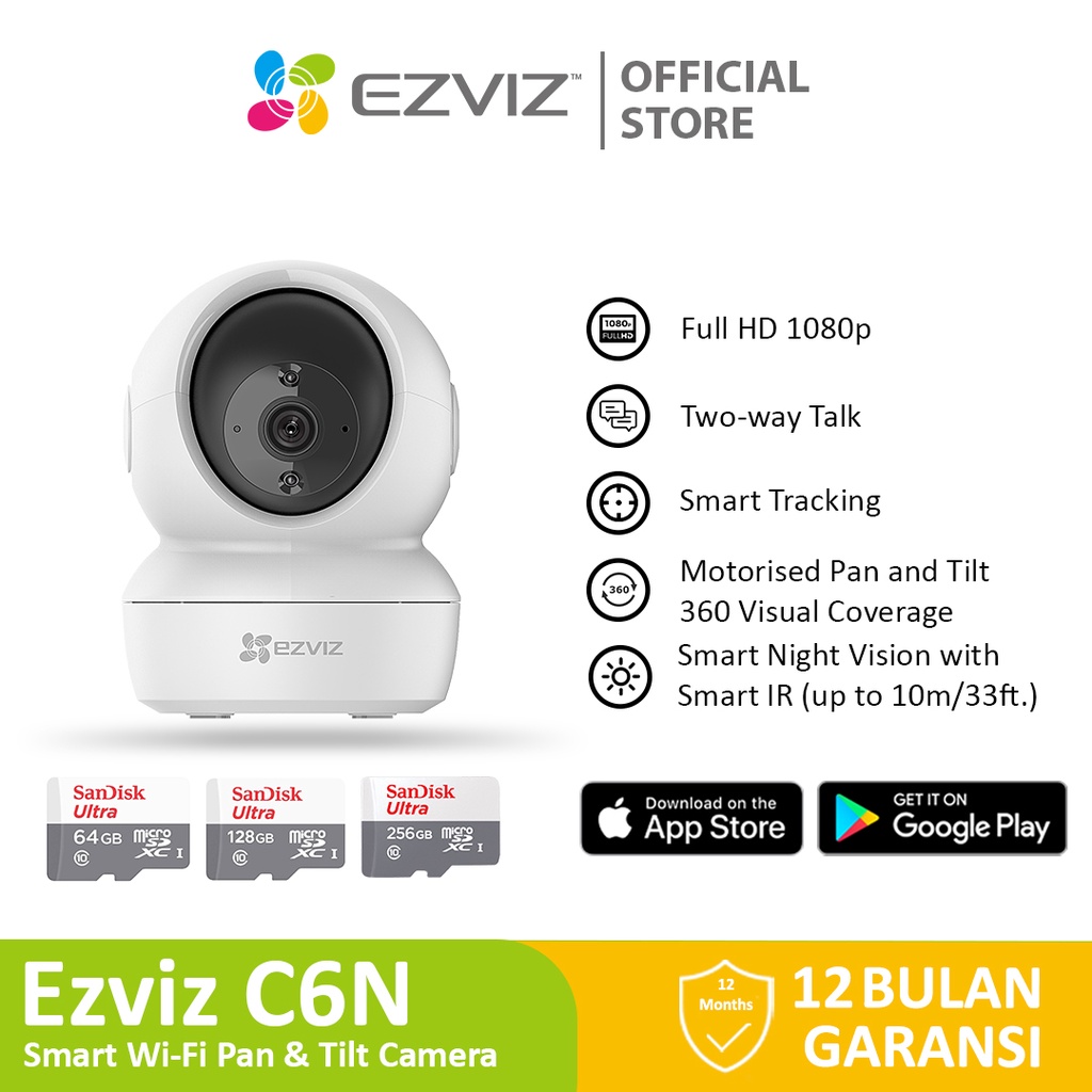 Ezviz C6N 2MP Smart Home IP Camera CCTV Indoor w/SD Card 64/128/256GB