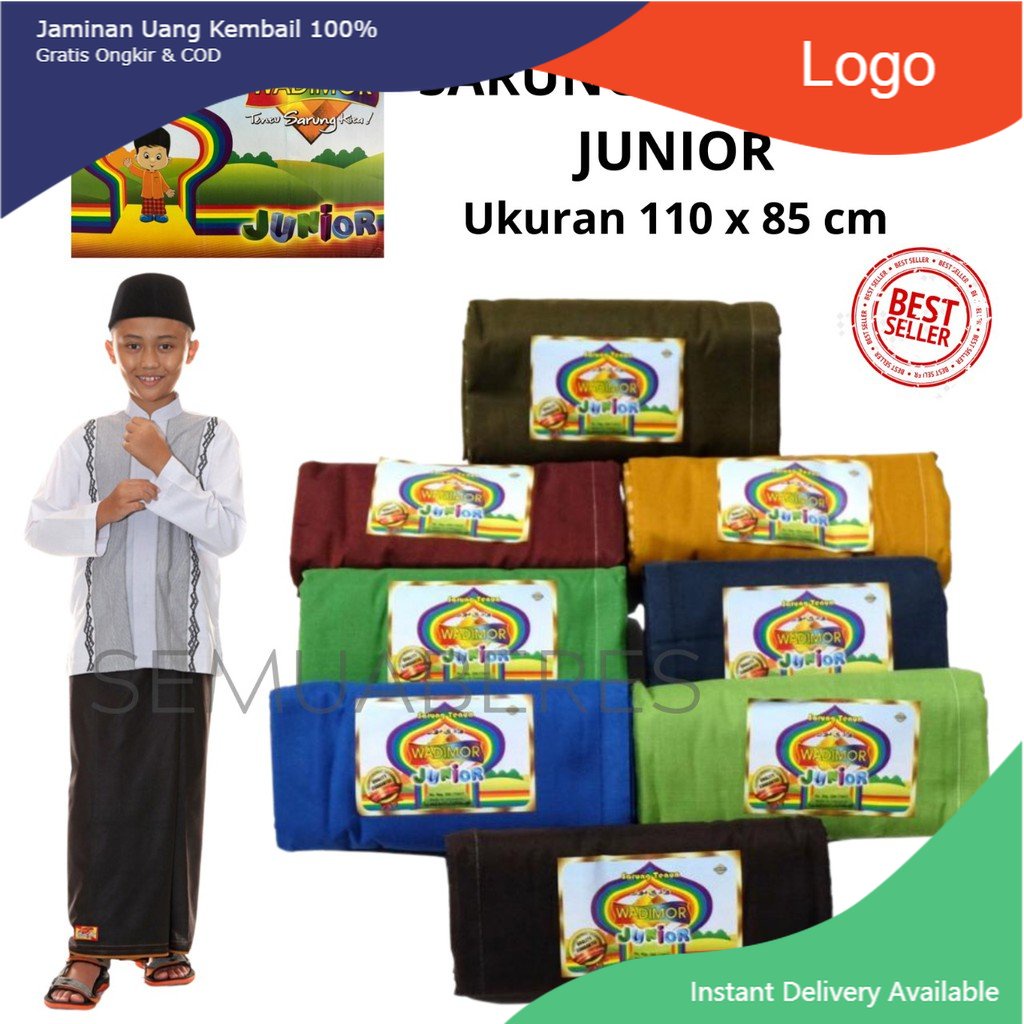 SARUNG TENUN ANAK WADIMOR JUNIOR, ORIGINAL BRAND UNTUK ANAK USIA 5 - 11 TAHUN, PILIH WARNA BAHAN KATUN RAYON ADEM DAN LEMBUT