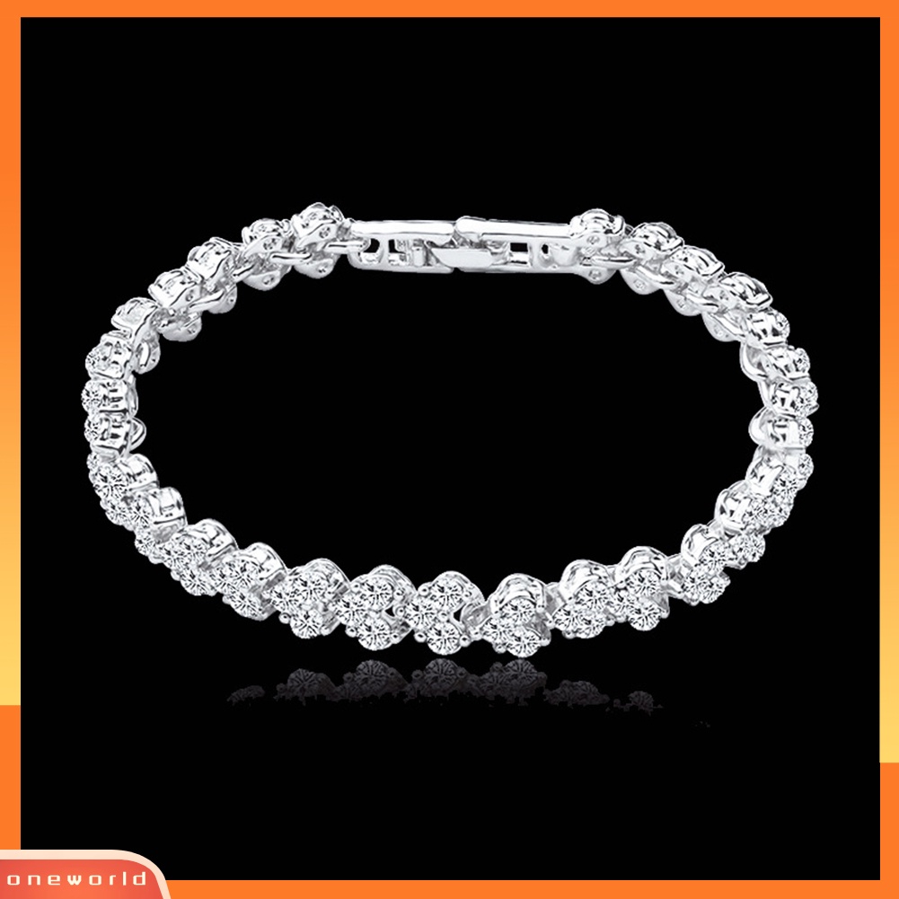 {oneworld} Wanita Fashion Penuh Cubic Zirconia Bertatahkan Gelang Bangle Pesta Perhiasan Hadiah