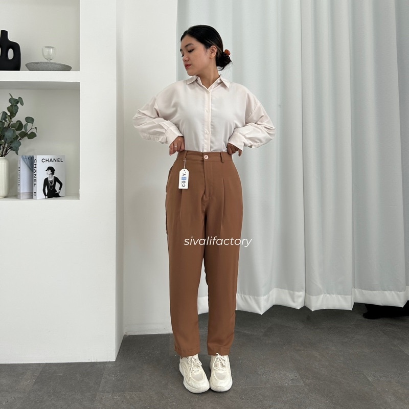 SIVALI Kalea Pants - Celana Highwaist Anti Kusut - Celana Kantor Kulot Wanita - Pencil Pants