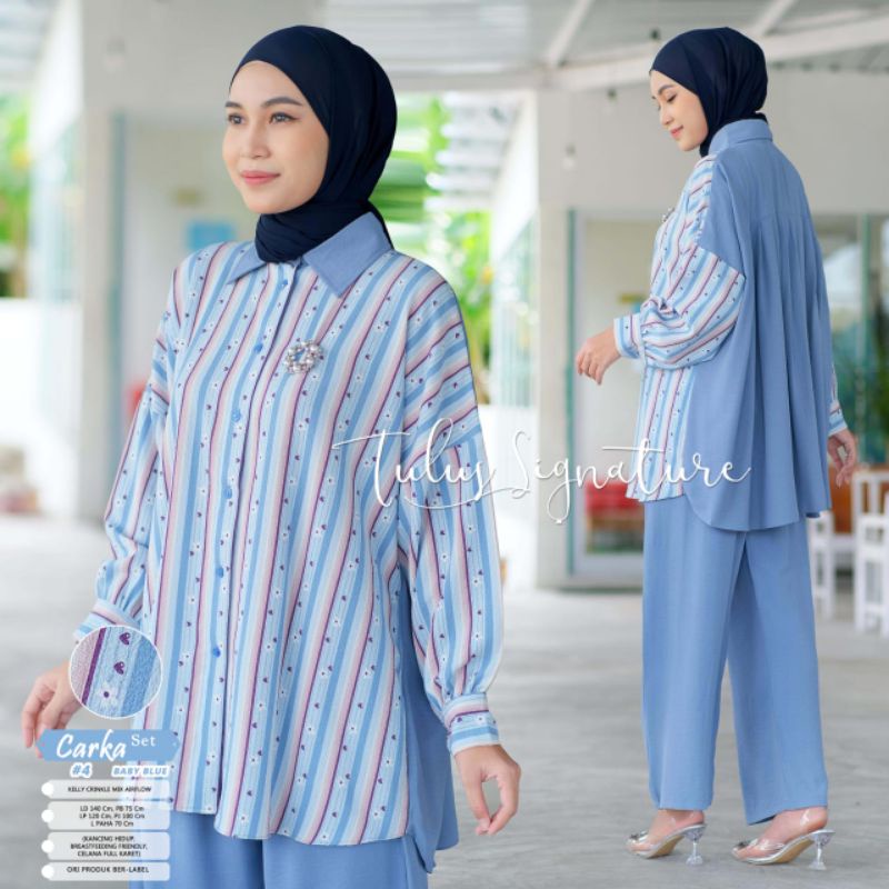 CARKA SET #4 BY TULUS SIGNATURE / ONESET MUSLIMAH / Setelan wanita motif salur premium