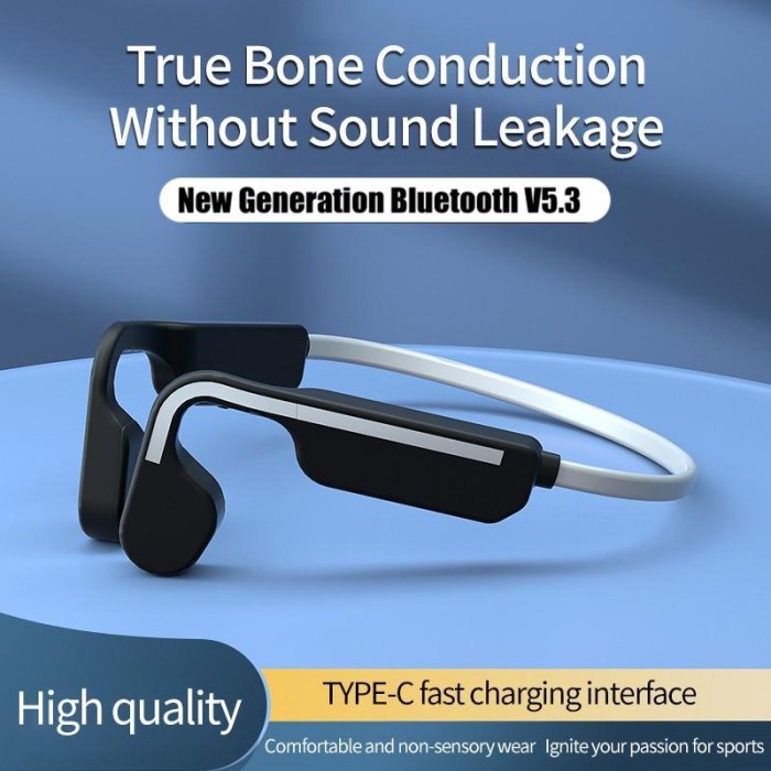 headset bluetooth HT5 Bluetooth 5.0 True Bone Conduction Headset Sport Wireless Earphone - Merah(T3F