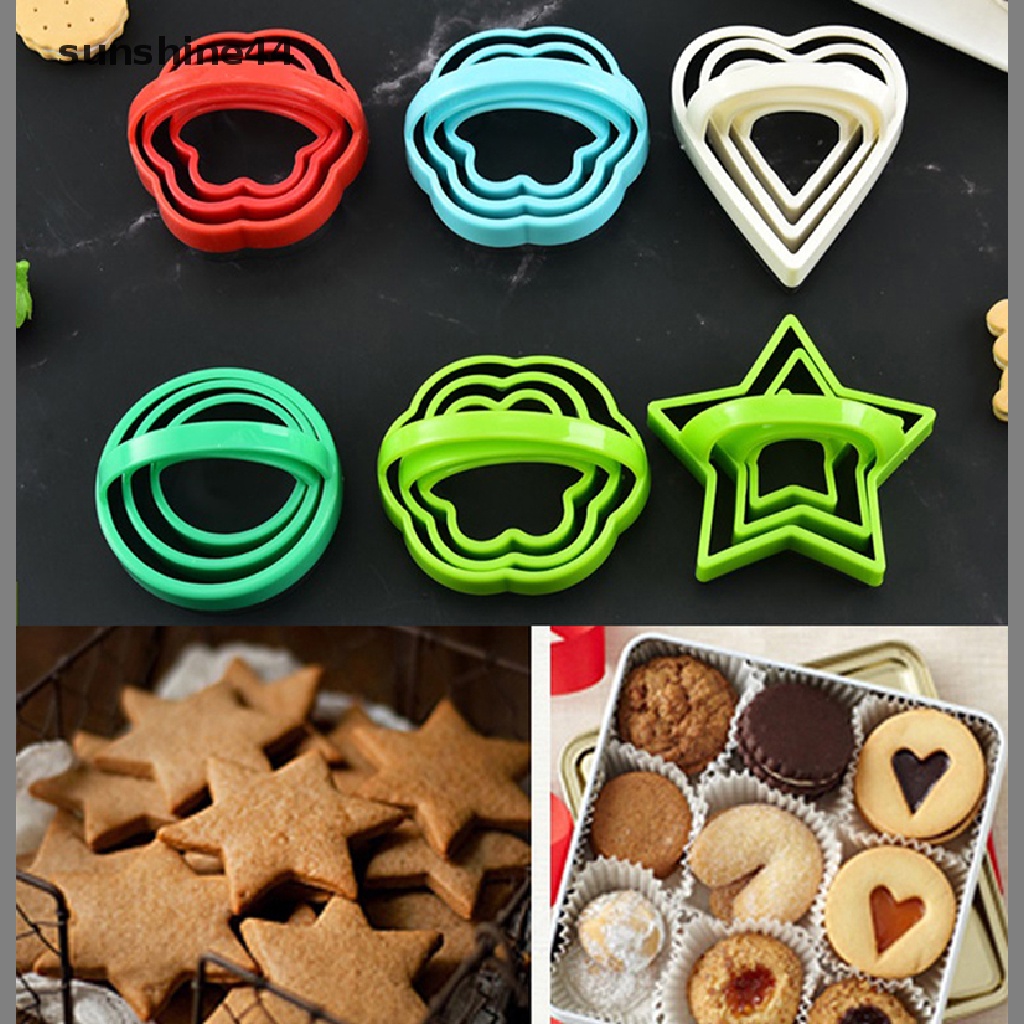 Sunshine 3Pcs/Set Cookie Sandwich Cutters Bentuk Geometri Cetakan Kue Kering Alat Baking.