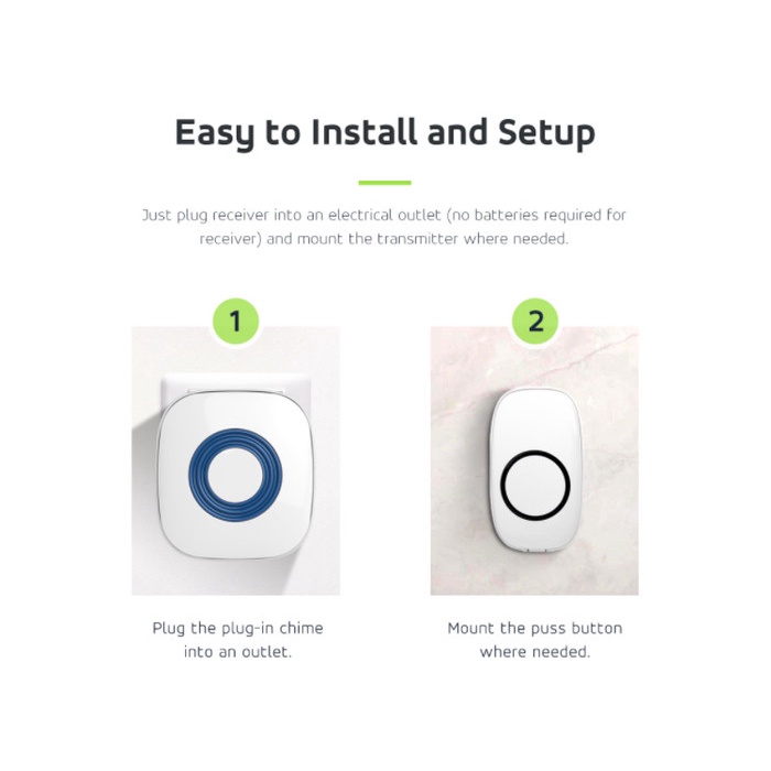 Bel Bell Pintu Rumah Wireless Waterproof 2 Receiver DoorBell 300M