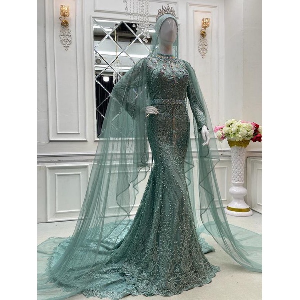 Ready kebaya pengantin span duyung full Payet ada ekor)