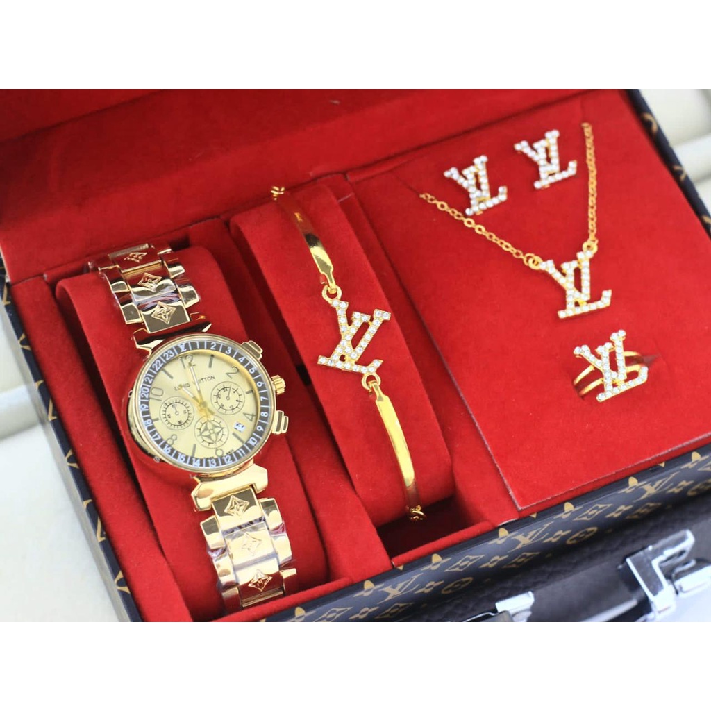 JAM TANGAN WANITA LV RANTAI STANLIST FULL SET FREE BOX DM 3.5CM