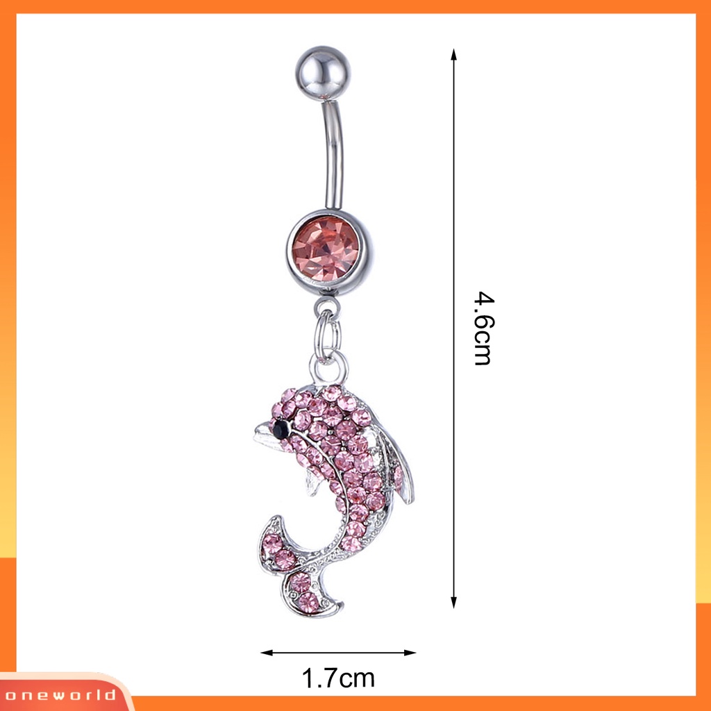 [oneworld] 1pc Pusar Kuku Sexy Piercing Berlian Imitasi Mengkilap Tidak Alergi Hias Hadiah Lumba Liontin Perut Kancing Cincin Perhiasan Tubuh Untuk Pakaian Sehari-Hari