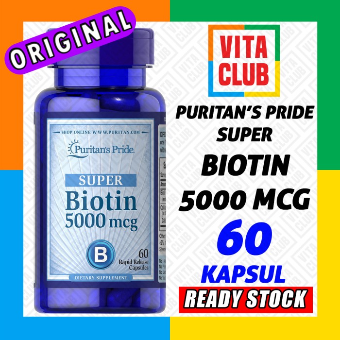 Hairvit Puritan Biotin 5000 Mcg 60 Kapsul Puritan'S Pride Vitamin Rambut Kulit