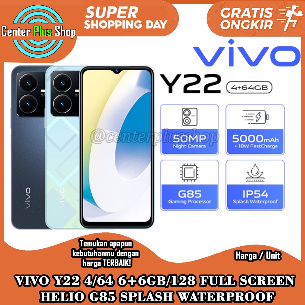 VIVO Y22 4/64 6+6GB/128 FULL SCREEN HELIO G85 SPLASH WATERPROOF Y 22 4GB 64GB 6+6GB RAM 128GB ROM 50