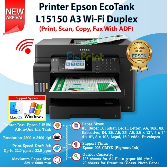 Printer Epson L15150 A3+ Multifungsi Wi-Fi Duplex ADF Original Resmi