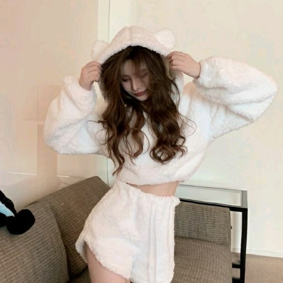 sweater crop oversize cute bulu domba / sherpa bear crop oversize / SWEATER OVERSIZE SHERPA BEAR OVE