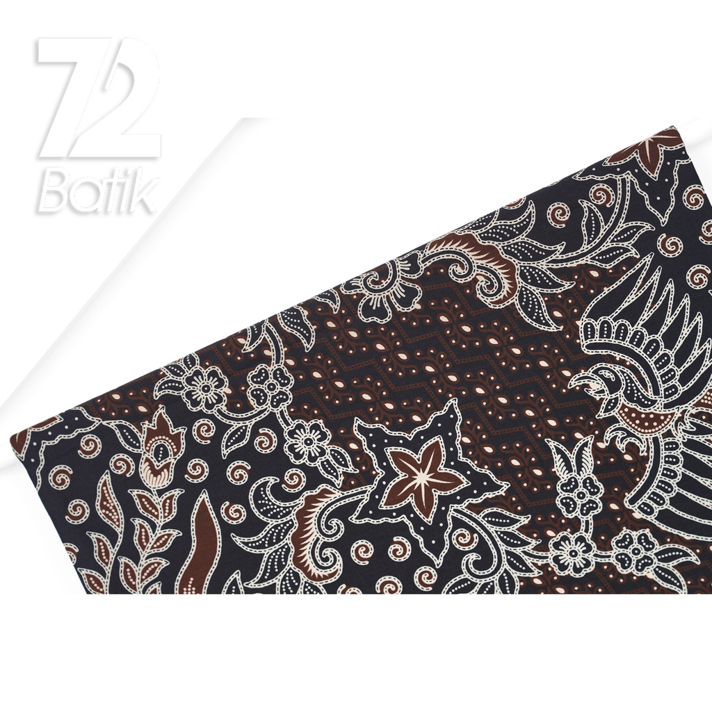 KAIN BATIK PREMIUM Bahan Katun Motif Burung Bintang Warna Hitam Coklat Putih 723113 Cap 72IL Jarik Jarit Samping Kebat Panjang Batik Katun Modern Premium Bahan Seragam Batik Pernikahan Kantor Keluarga Murah Kamen Jadi Batik Bali Lembaran