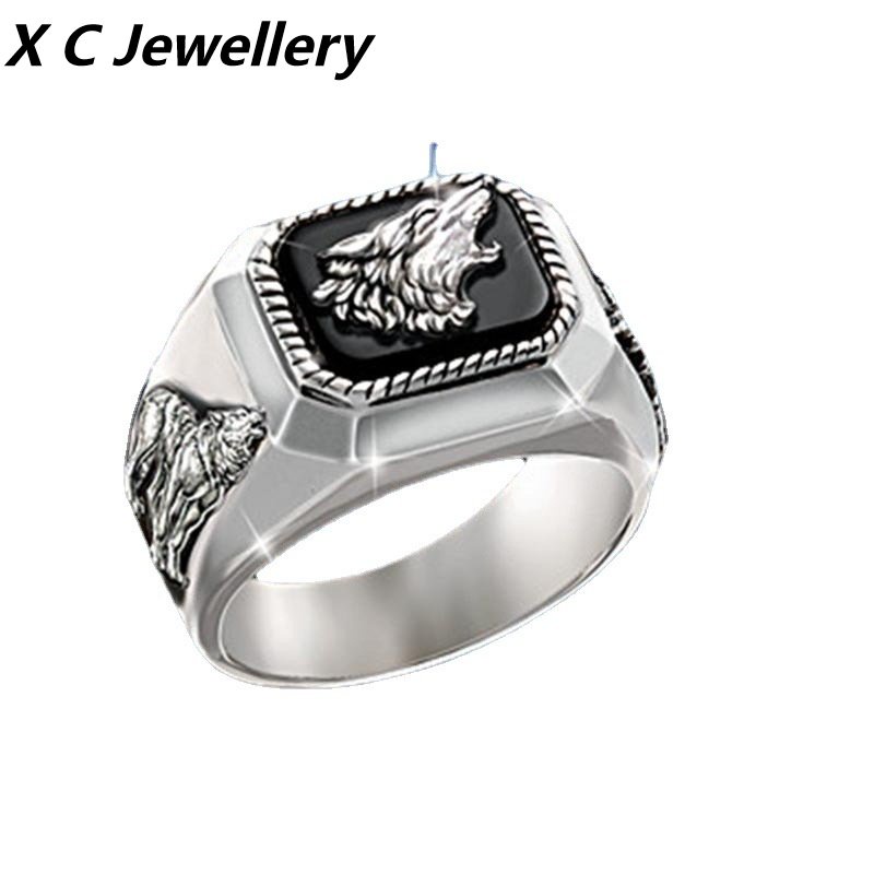 [X C Perhiasan] Hip Hop Rock Retro Pria Fashion Serigala Cincin Aksesoris Perhiasan Pesta