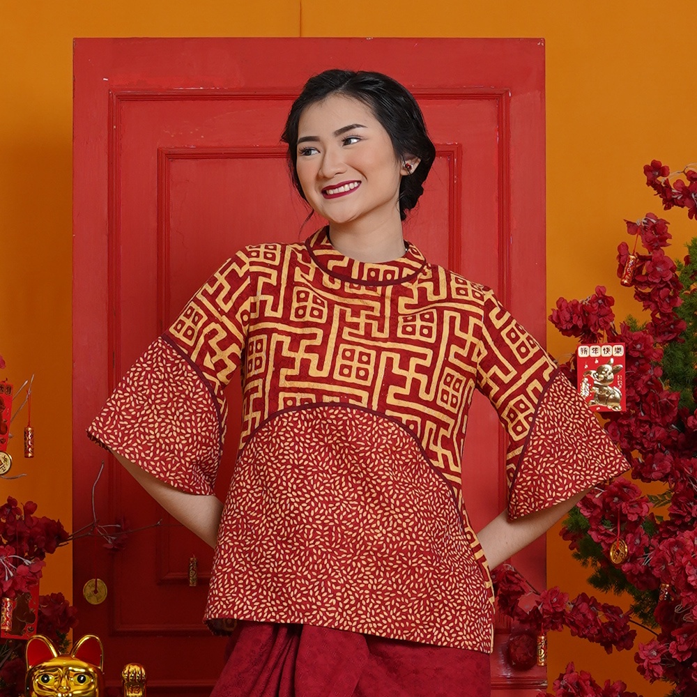 Jual Nona Rara Nada Cny Dobi T1965 Baju Kerja Blouse Batik Wanita