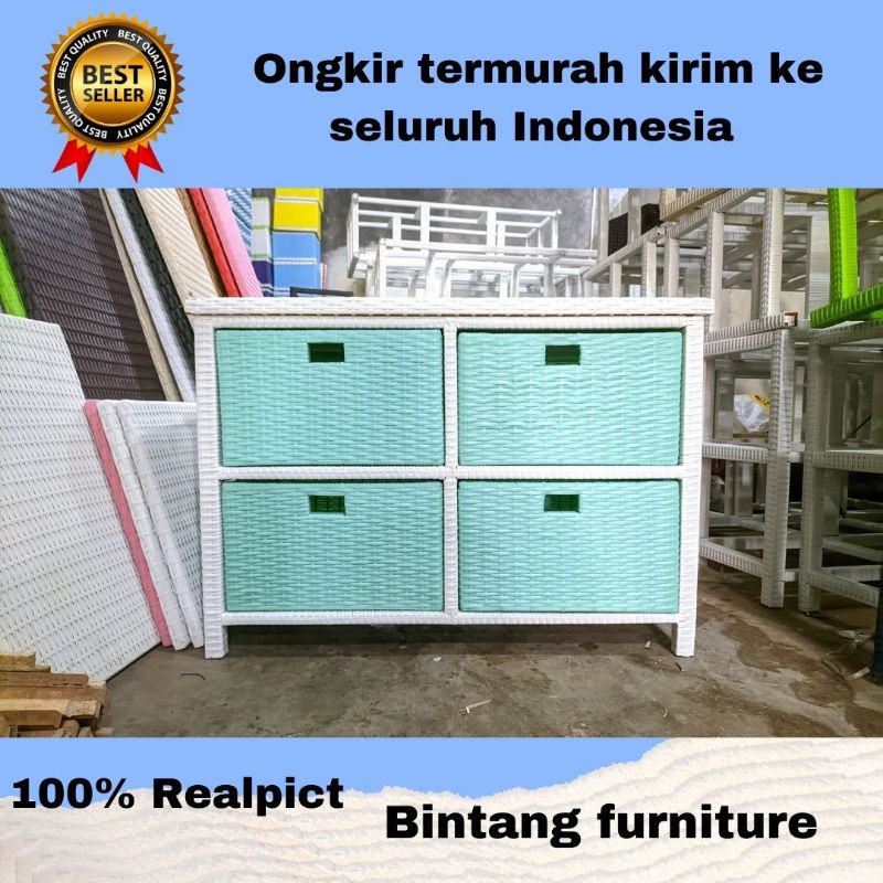Lemari Rotan Sintesis 4 Laci Lemari Plastik Meja Tv Minimalis Rak Susun Serbaguna Murah