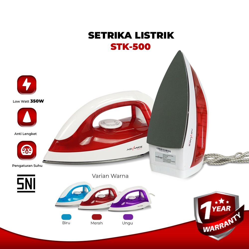 Advance Digital Setrika Listrik Anti Lengket STK-500 Hemat Listrik 350 Watt I Garansi Resmi 1 Tahun