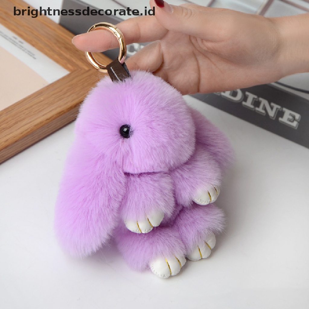 [Birth] Rabbit Keychain Ring Fluffy Bulu Asli Pompon Bunny Trinket Key Chain Charm Gantungan Kunci Lucu Di Tas Liontin Kunci Mobil [ID]