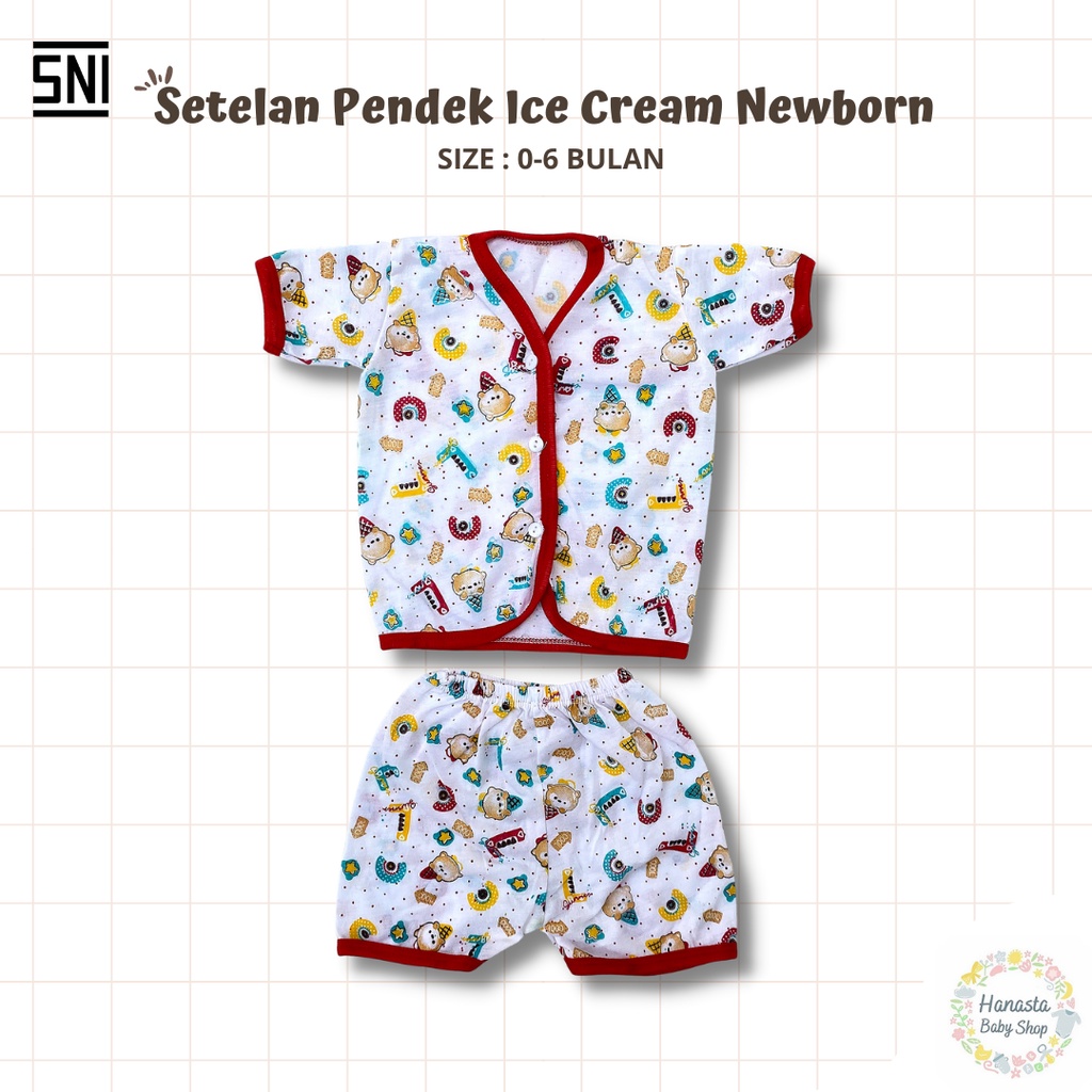 Baju Bayi Newborn Setelan Pendek Katun Ice Cream 0-6 Bulan