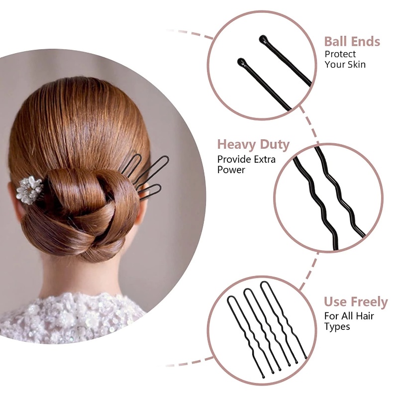 1pc Jepit Rambut Paduan Gelombang U/Bobby Pin Logam Hitam Sederhana/Aksesoris Styling Rambut Fashion Wanita Gadis