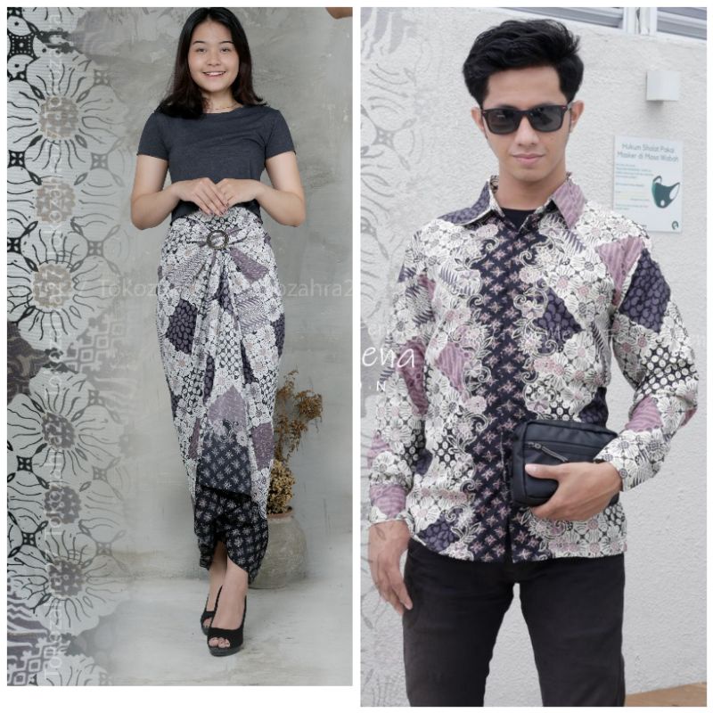 Couple Kemeja Batik Rok Lilit batik Lengan Panjang MOTIF WAJIK