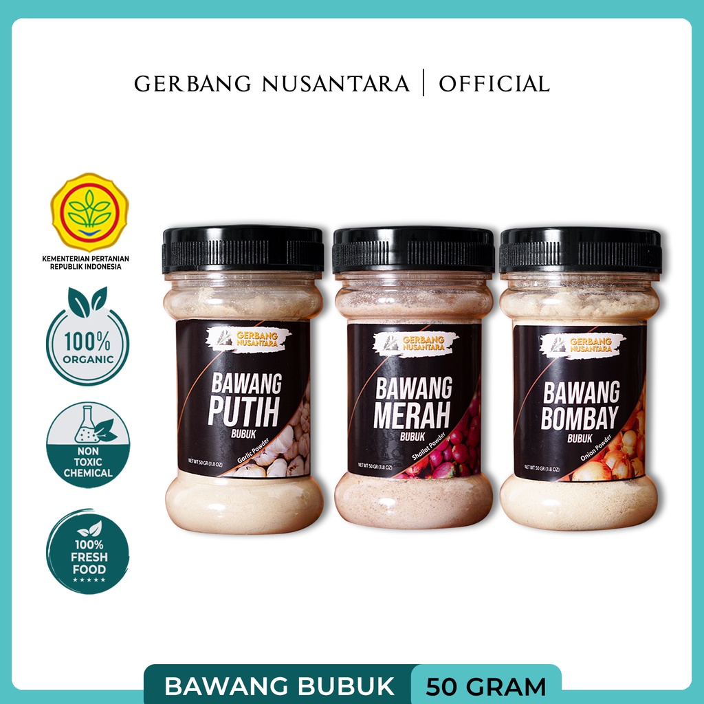 BUMBU DAPUR BAWANG MERAH PUTIH BOMBAY BUBUK- REMPAH GERBANG NUSANTARA- BUBUK ONION POWDER 50g