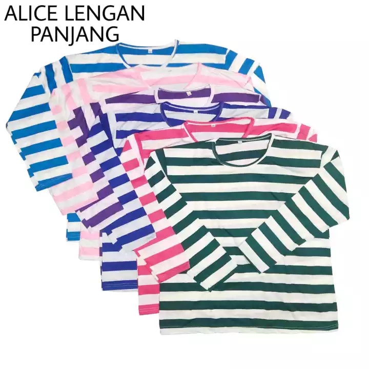 MALVARO-Kaos Wanita Alice / Baju Salur Wanita / Salur Lengan Panjang