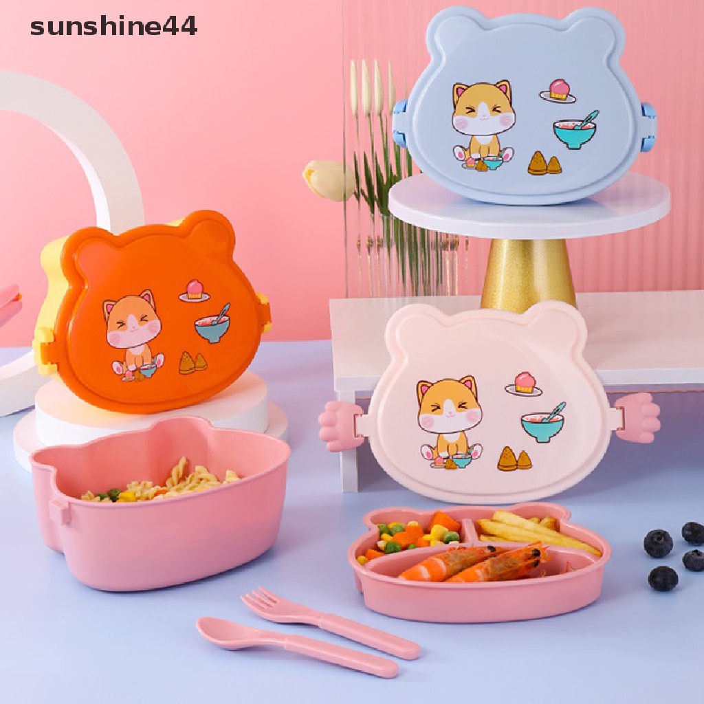 Sunshine Lunch Box 2layer Microwave Sealing Bento Box Wadah Makanan Dengan Peralatan Makan.