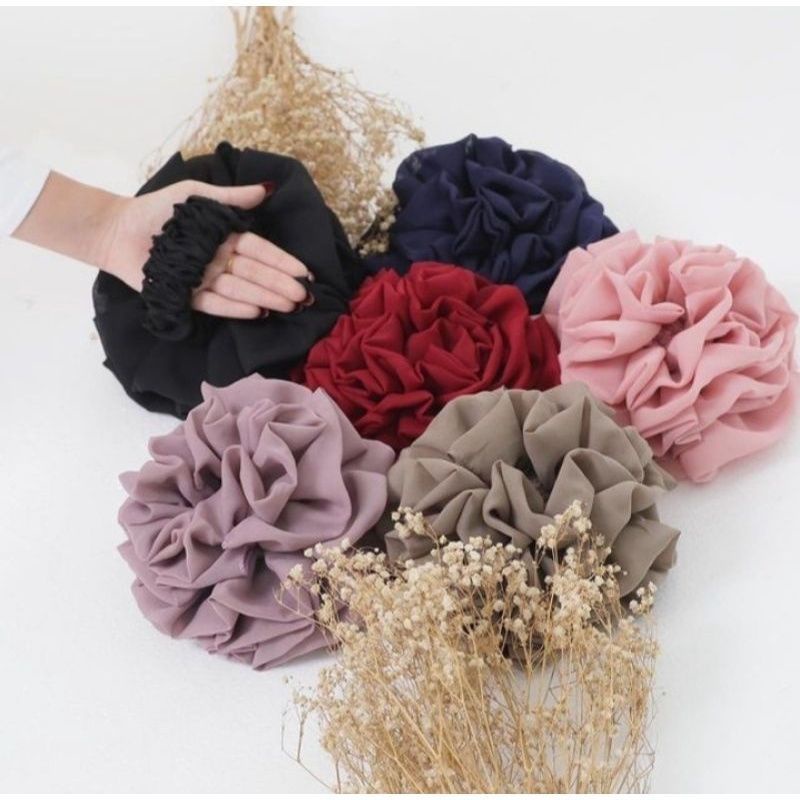 Scrunchie Cepol Kunciran Rambut Mawar Cepolan Hijab Jumbo Brokoli